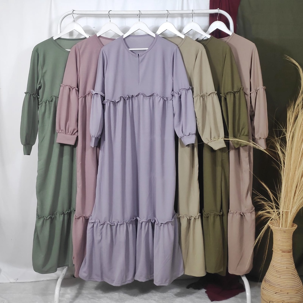 Dailythings Gamis Rempel Wanita BUSUI Riyanna Ukuran Fit L sampai XL Lingkar Dada 100cm Panjang 130cm