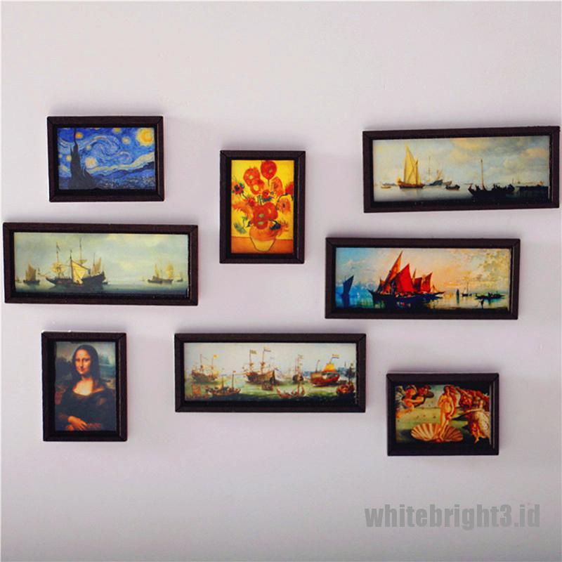 {white3} Dollhouse Miniature Photo Frame Oil Painting Wall Painting Furniture Accessories