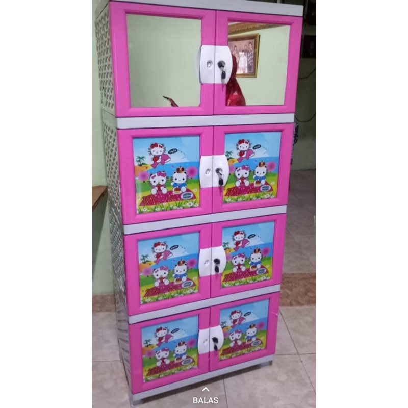 Lemari Plastik Lucu Gambar Pakaian Apollystar Modern Susun 3/Susun 4 -Kunci -Cermin Karakter