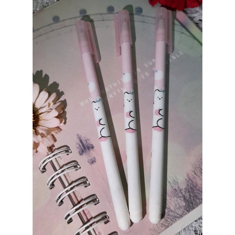 

bolpen Gel pink motif beruang putih