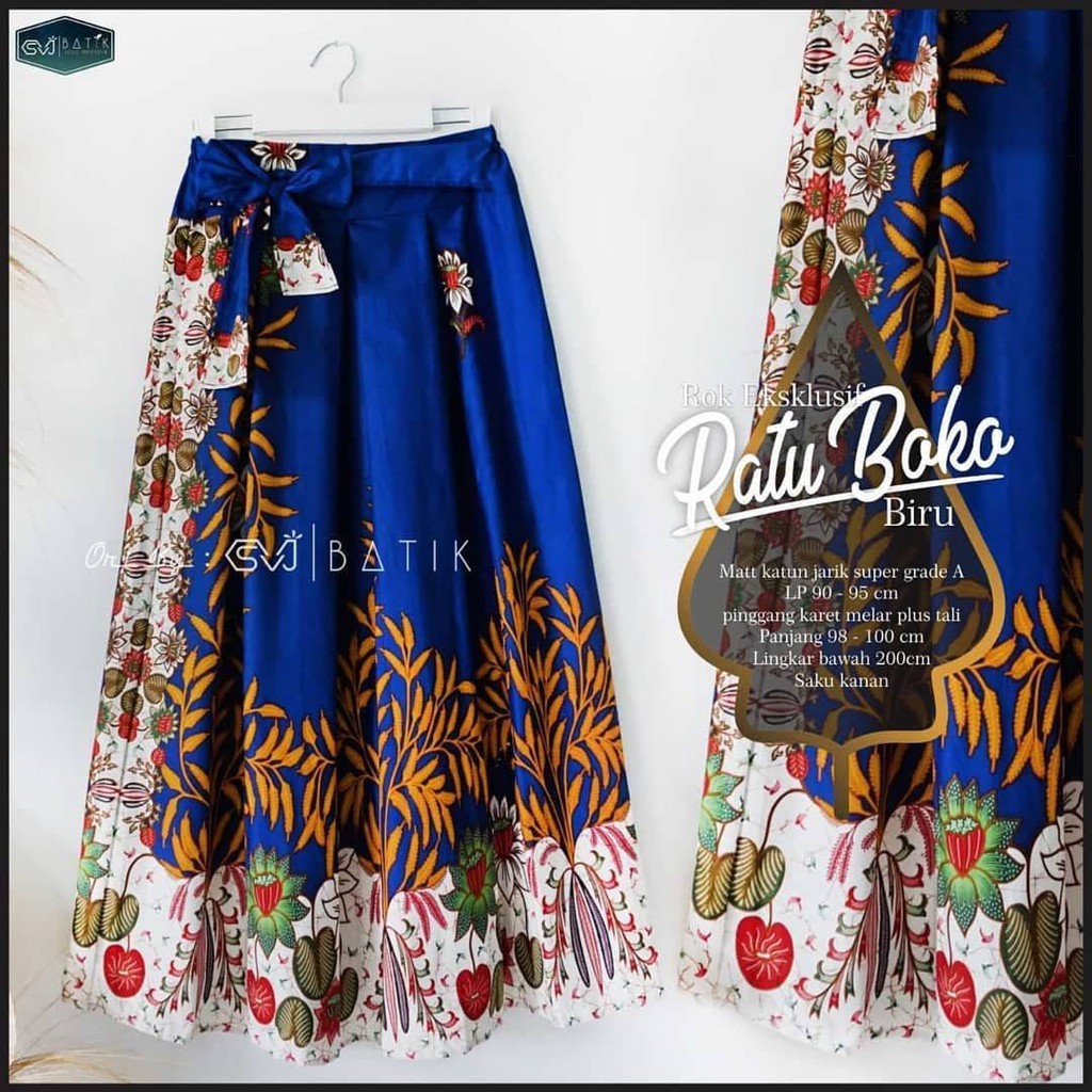 ROK BATIK ORI EXLUSIVE / ROK PAYUNG BATIK / ROK BATIK UNGGUL JAYA / BAWAHAN BATIK WANITA MODERN-Ratu Buka Biru
