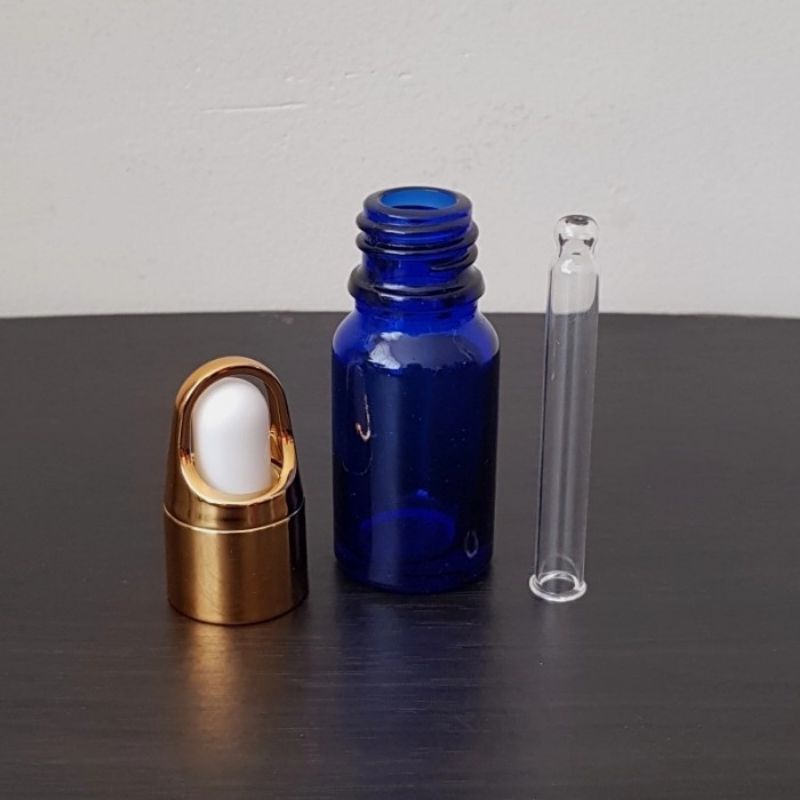 botol kaca pipet 10ml tebal biru ring gold