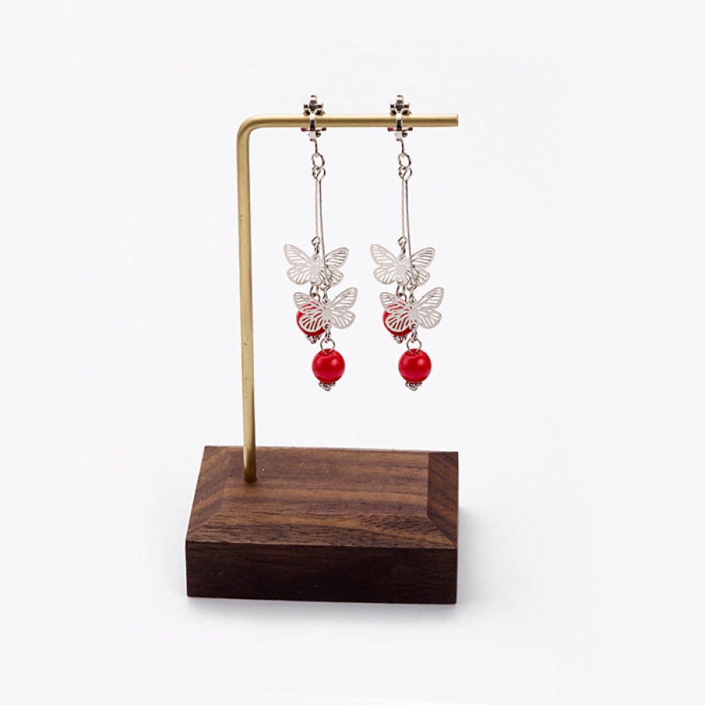 Anting Klip Tanpa Tindik Desain Kupu-Kupu Panjang Hias Mutiara Warna Merah Untuk Wanita