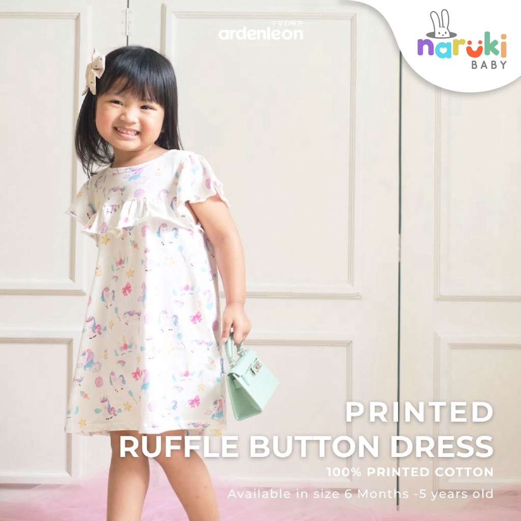 Ardenleon Ruffle Button Dress Printed Arden Leon Gaun Anak Perempuan