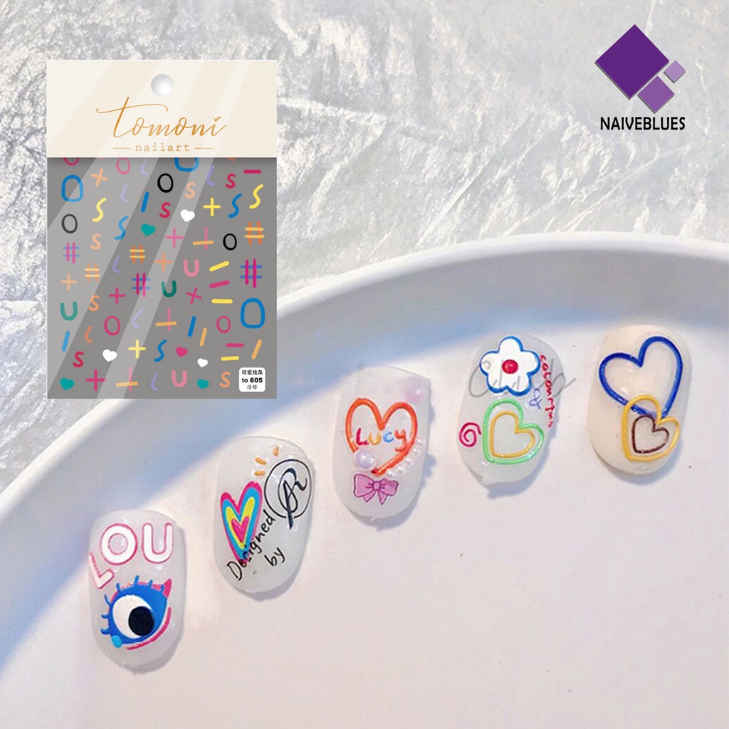 Naiveblue &gt; Stiker Kuku Motif Huruf Warna-Warni Untuk Wanita