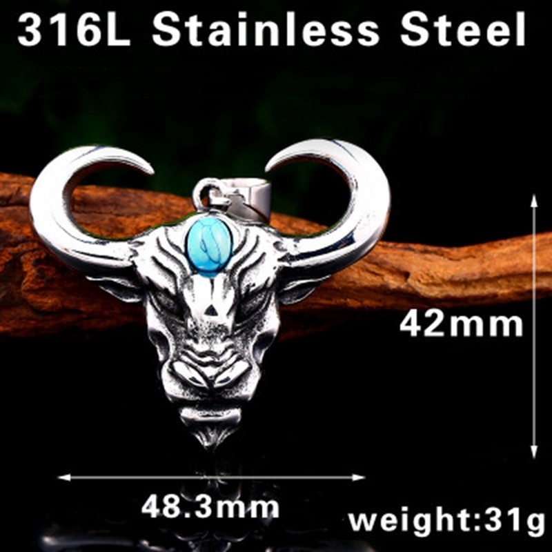 New men's fashion Inlaid Turquoise ox head pendant necklace punk jewelry