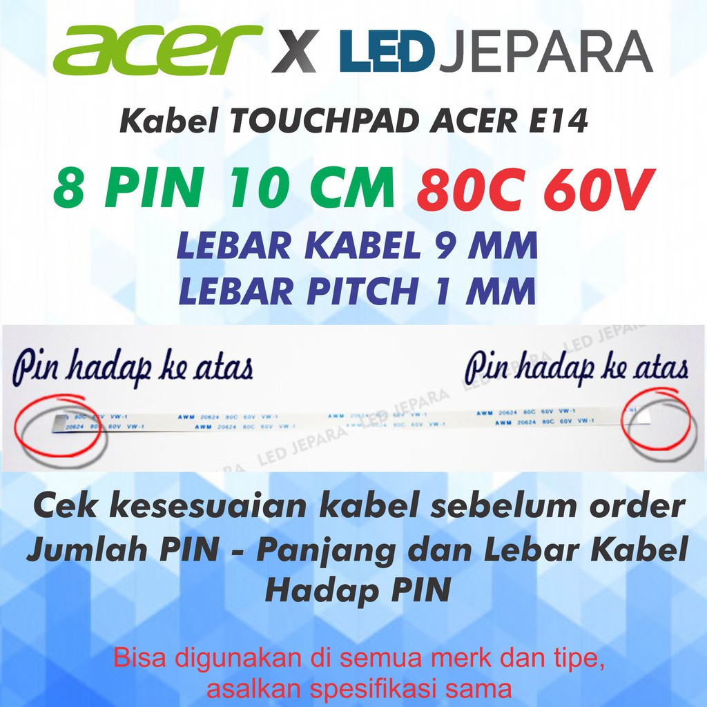 Kabel Flexible Touchpad Laptop ACER E14 ACER E5 ACER E5473G 8 Pin 10 CM Lebar 9MM Searah Forward