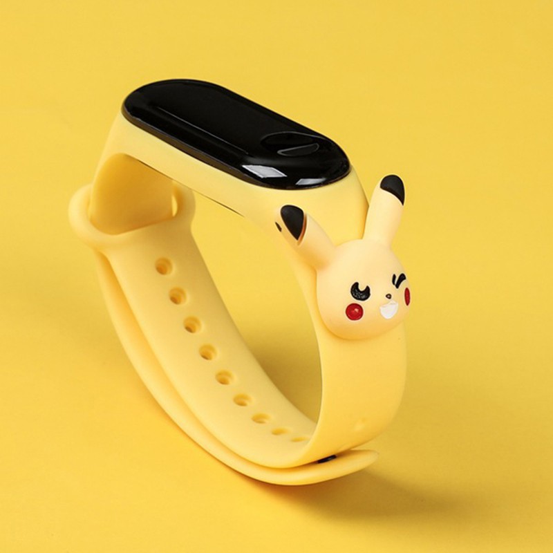 Jam Tangan Elektronik Tahan Air IP67 Motif Kartun Anak Laki-laki Perempuan LED Minimalis Gelang A25-Yellow Pikachu