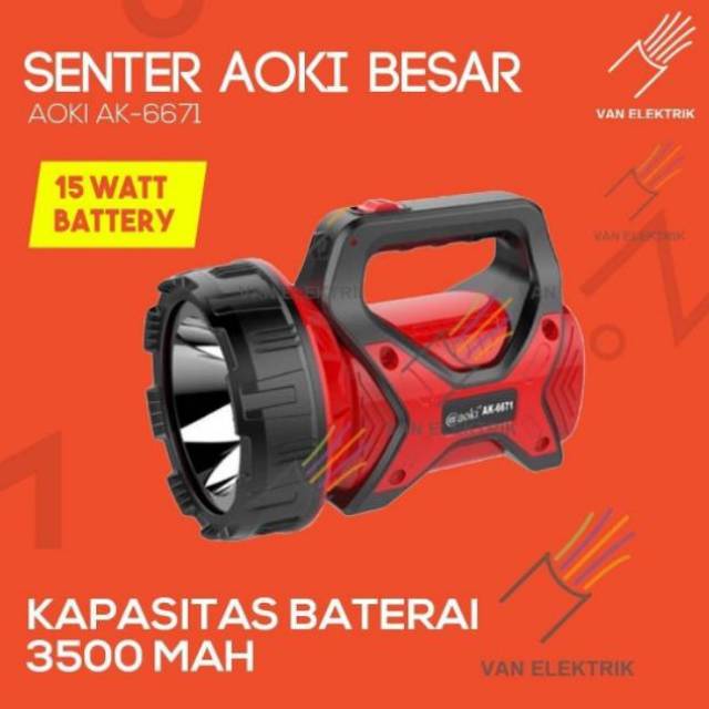 (COD) Senter Tangan Led Jumbo Aoki AK-6671 15 watt Led Cahaya Putih