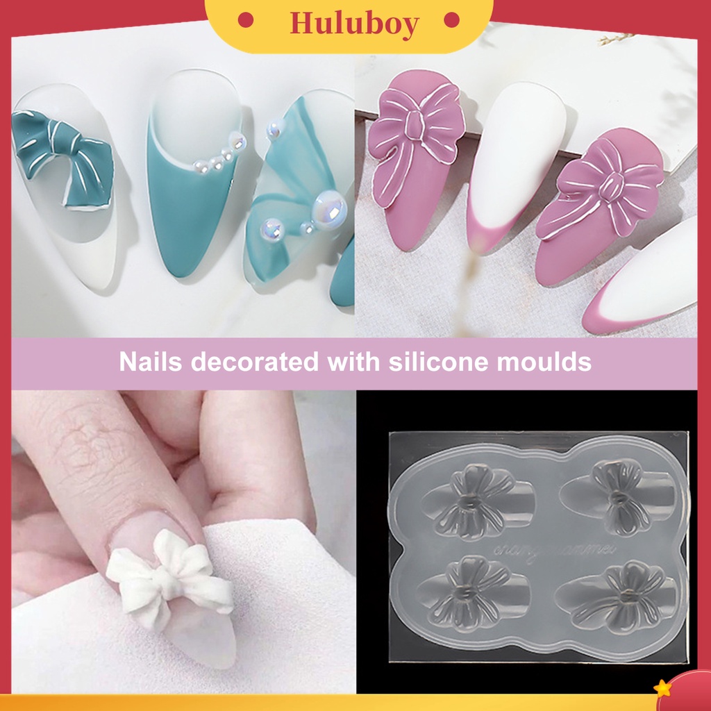 Huluboy Huluboy♡ Cetakan Ukiran Kuku 3D Bentuk Beruang Kupu-Kupu Bahan Silikon Untuk Manicure