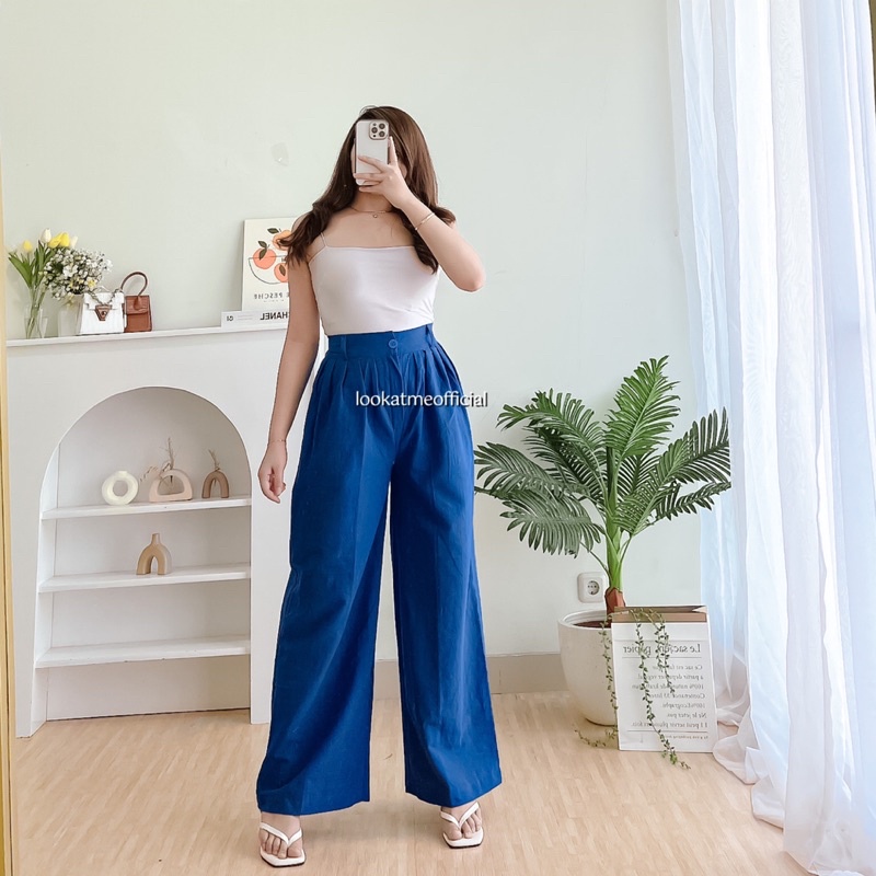 lookatmeofficial • Delivia Linen Pants - Celana Kulot Highwaist Bahan Linen Premium