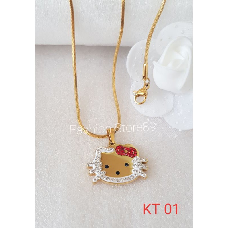 impor Ready Kalung Kitty Dewasa dan Anak titanium golg white Antikarat Anti Air Selamanya