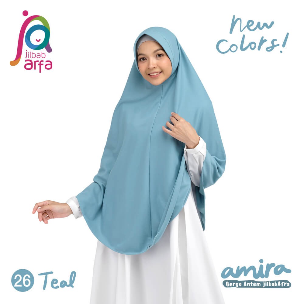 Jilbab Amira Teal - Bergo Pet Antem - Jilbab Afra - Hijab Instan Bahan Kaos, Adem &amp; Lembut