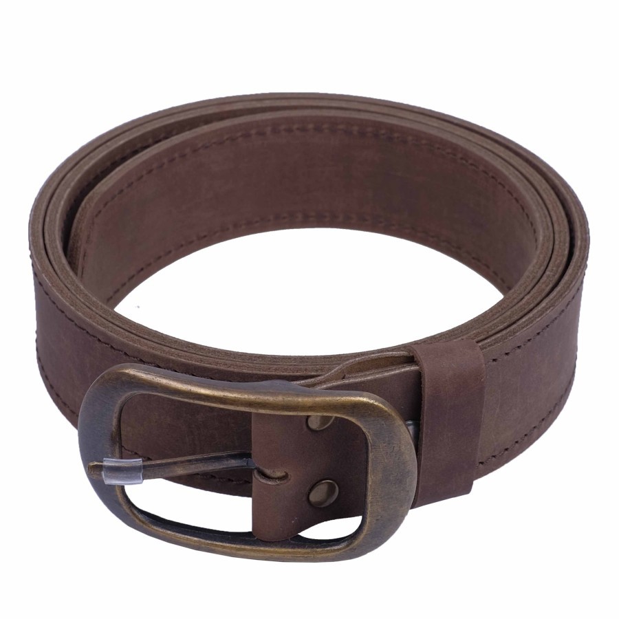 Ikat Pinggang Pria Gesper Sabuk Kulit Asli Leather Belt Buckle LB-03 - Cokelat