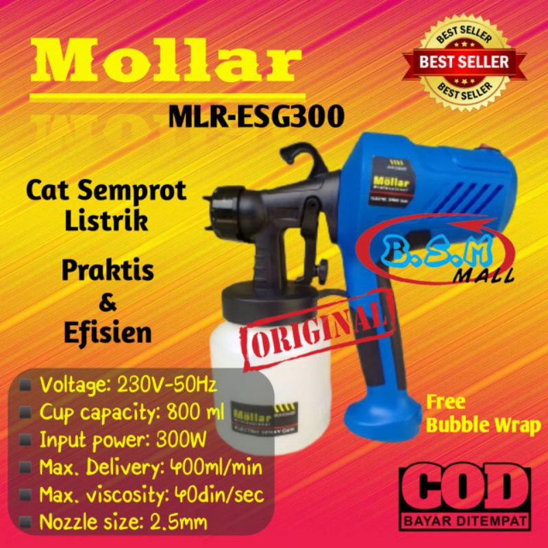 Alat Semprot Cat Listrik Spray Gun Elektrik MOLLAR MLR-ESG300 Cat Besi Deco Tembok AirBrush Furnitur
