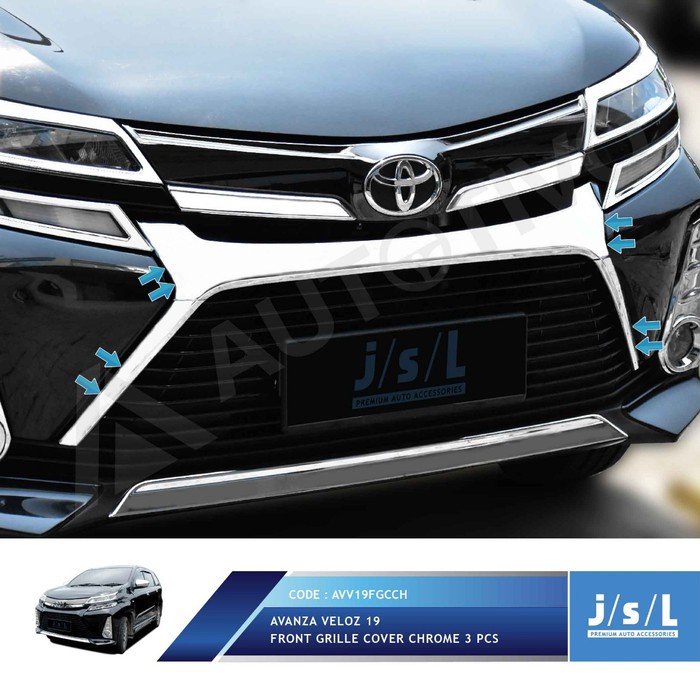 JSL Lis Grill Depan Avanza Veloz 2019 Front Grille Cover Chrome 3PCS