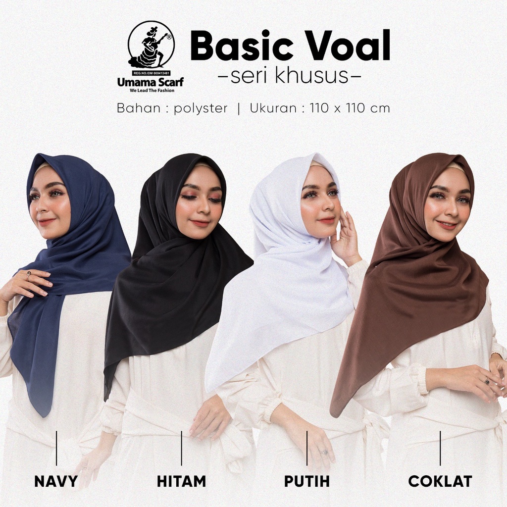 Basic Voal Umama Ori - GARANSI -  Jilbab Hijab Segi empat Polos Bahan Voal - Warna Hitam Putih Coklat Pramuka Hijab kerudung jilbab untuk anak sekolah SMP SMA SD Basic Voal By Umama Murah Grosir Original