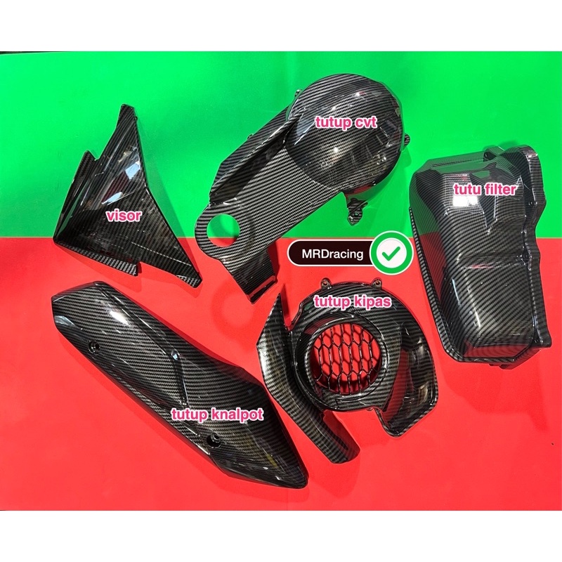 paket cover carbon mio m3/soulgt125/xeon125 tutup knalpot tutup kipas visor tutup filter tutup cvt t