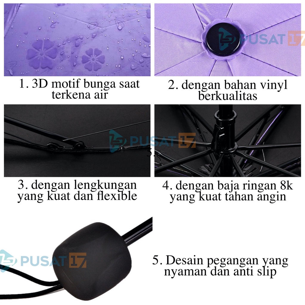 PAYUNG MAGIC 3D LIPAT / UMBRELLA PORTABLE / PAYUNG HUJAN ANTI SINAR MATAHARI UV / PAYUNG LIPAT 3D MOTIF BUNGA TERMURAH HS