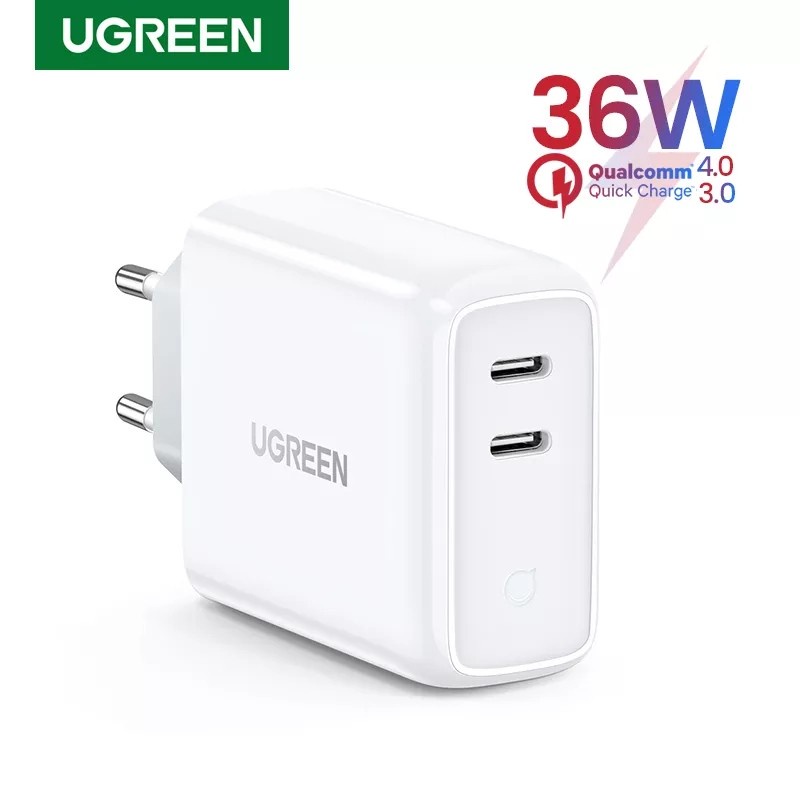 UGREEN Dual Type C Charger 36W Dual Fast Charging Over-Temp Protection