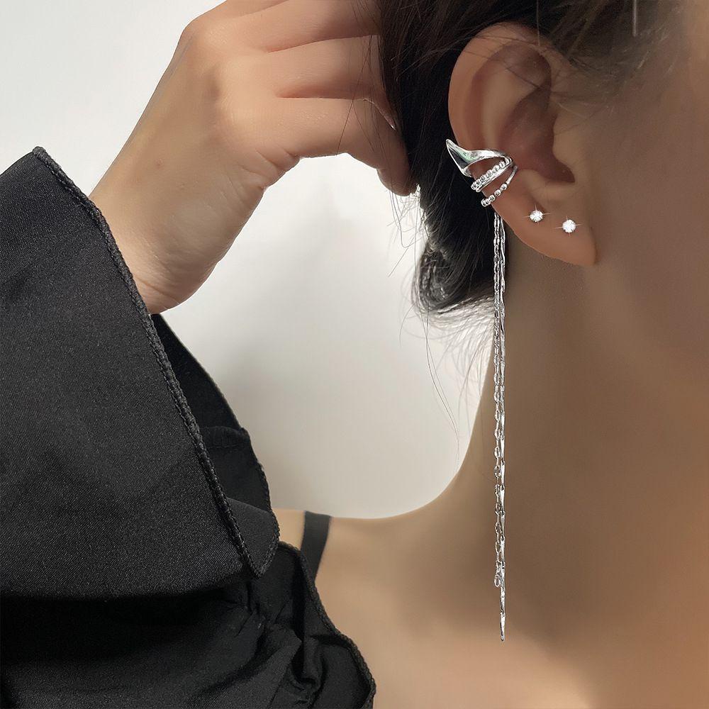 Mxbeauty Wanita Klip Telinga Temperamen Retro Trendi Rumbai Manis Zirkon Klip Anting