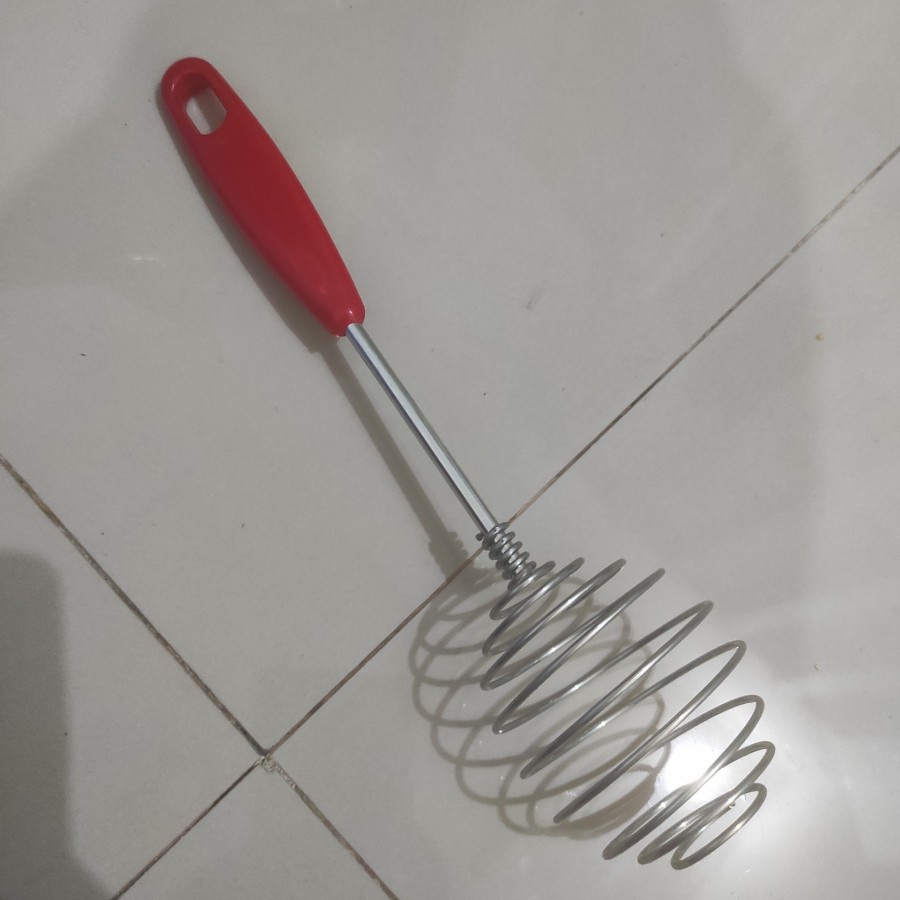 Alat whisker pencampur pengembang pengaduk mixer spiral manual whisk jamu susu gelas sedang gagang plastik