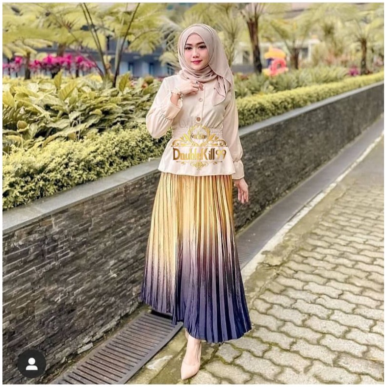 DBK / ROK PLISKET BLUDRU VELVET PANJANG GRADASI IMPORT KOREA..