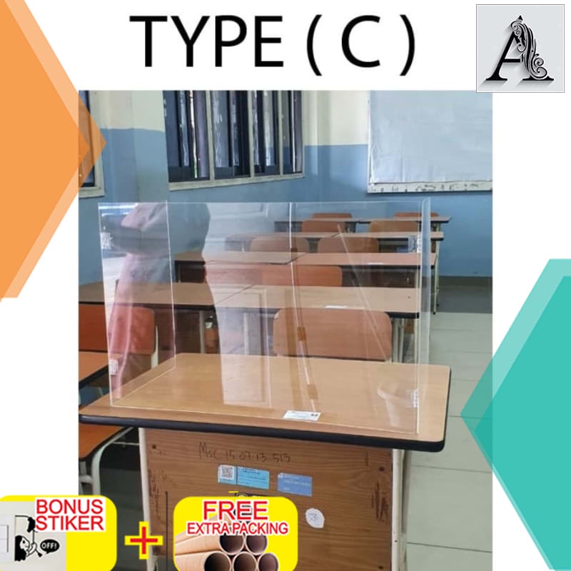 

Grosir akrilik penghalang meja sekolah / bening tebal 3mm untuk new normal - 90x60x60cm