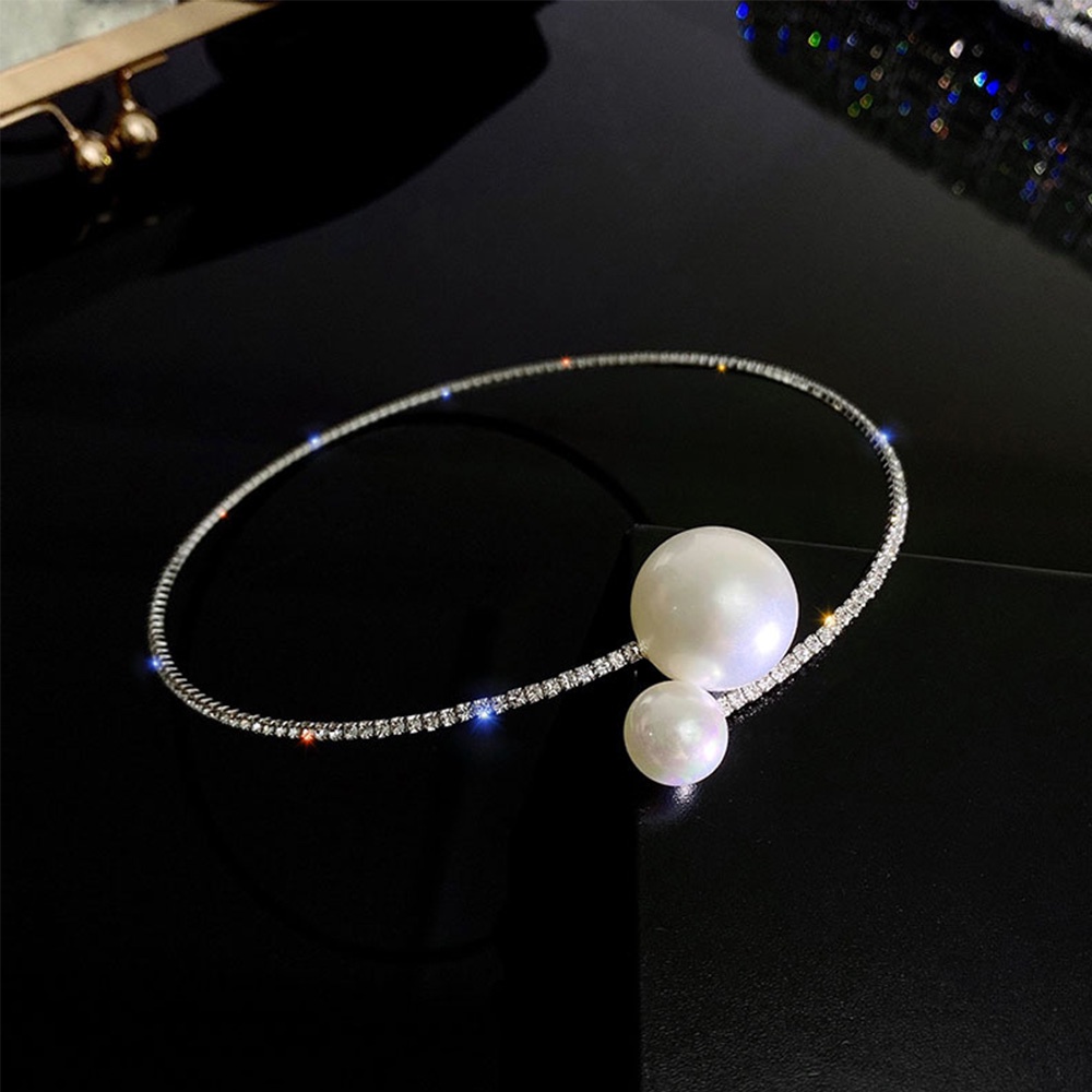 Kalung Choker Rantai Klavikula Hias Mutiara Berlian Untuk Wanita