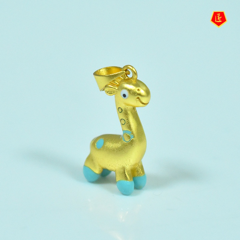 [Ready Stock]Cute Animal Giraffe Pendant Lucky Beads Gold Necklace