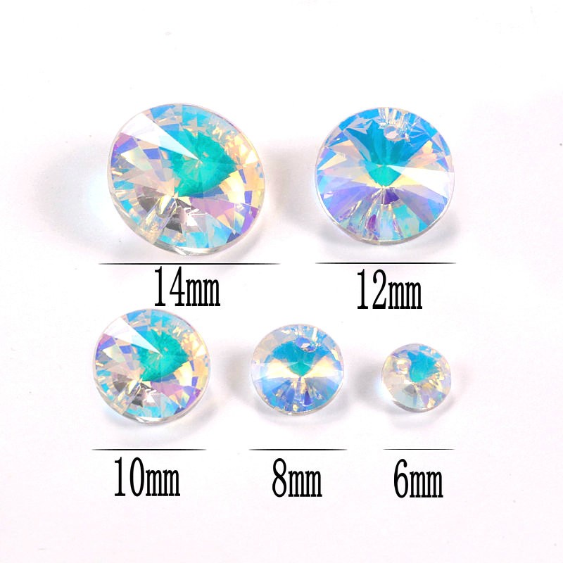 6mm 8mm 10mm 12mm 14mm kristal Rivoli pendant menunjuk kembali manik-manik kaca bulat Fancy Stones