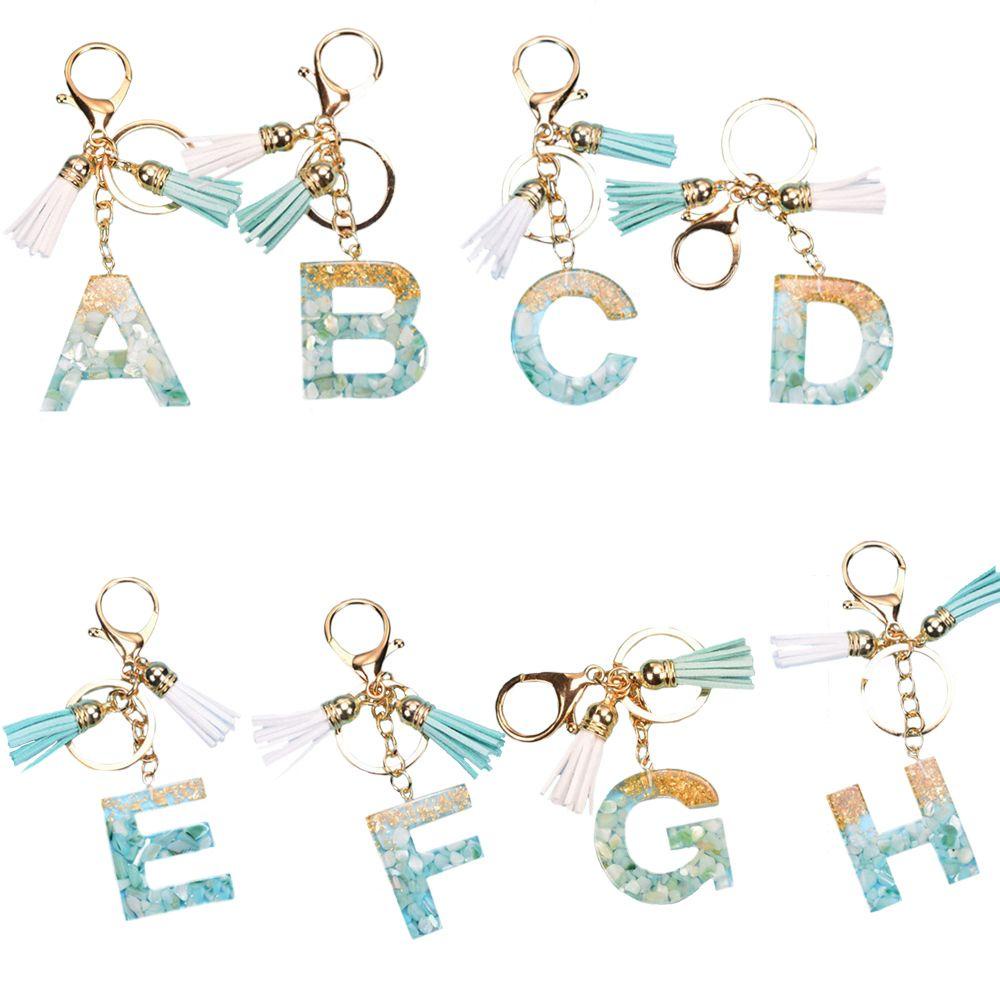 NEEDWAY 26huruf Gantungan Kunci Lucu Resin Indah Inisial Huruf Ornamen Gantungan Kunci Mobil Foil Emas Kristal Alfabet Key Chain
