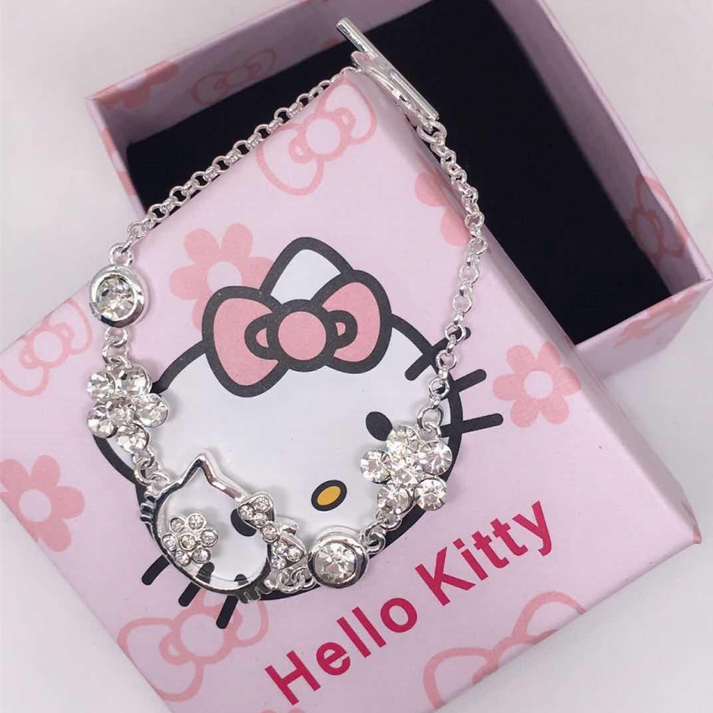 Gelang Desain Kartun Kucing Bahan Stainless Steel Warna Silver