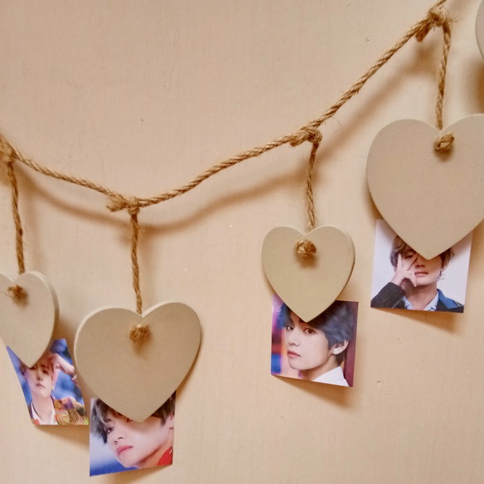 CLEARANCE SALE - DECO008 - Heart Wooden Photo Clip Klip Foto Kayu Tali Rami Dekorasi