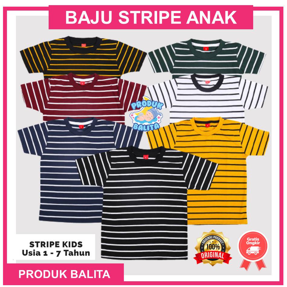 Kaos Anak Stripe Salur Garis  Kaos Anak Laki Laki Perempuan Tshirt Distro Premium Catton Combed 30S Usia 1-7 Tahun