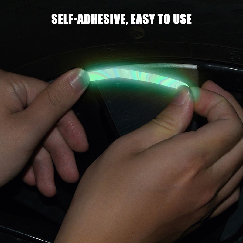 Self-adhesive 20Pcs Strip Reflektif Untuk Mobil Sepeda Motor Peringatan Keselamatan Pelangi Bercahaya Hub Stiker Universal Aksesoris Otomotif Aksesoris Eksterior Mobil