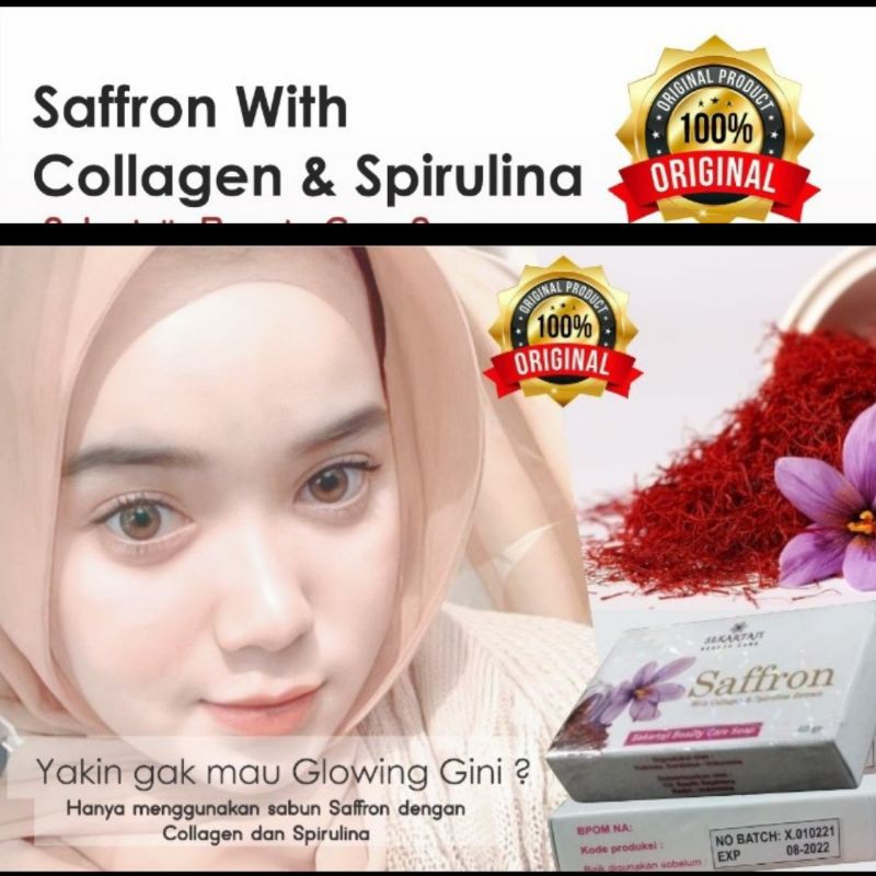 Saffron Collagen Spirulina Sabun Pemutih Wajah dan Penghilang Jerawat Ampuh / Sabun Safron Sekartaji