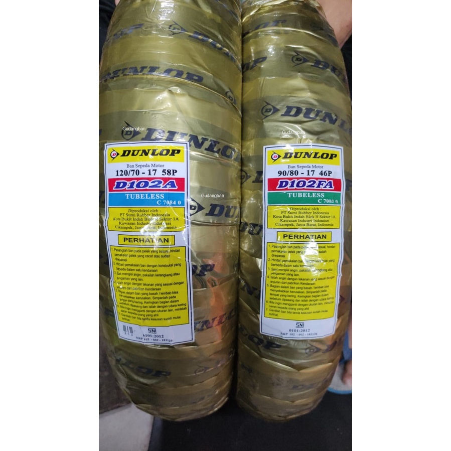 ( PAKET 2 BAN RING 17 ) D102  90 80 17 dan 120 70 17 DUNLOP Tubeless Motor Vixion CBR GSX Jupiter