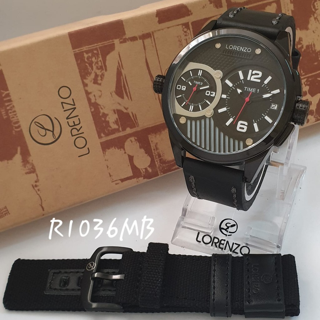 JAM TANGAN PRIA LORENZO 1036 KULIT FREE TALI KANVAS