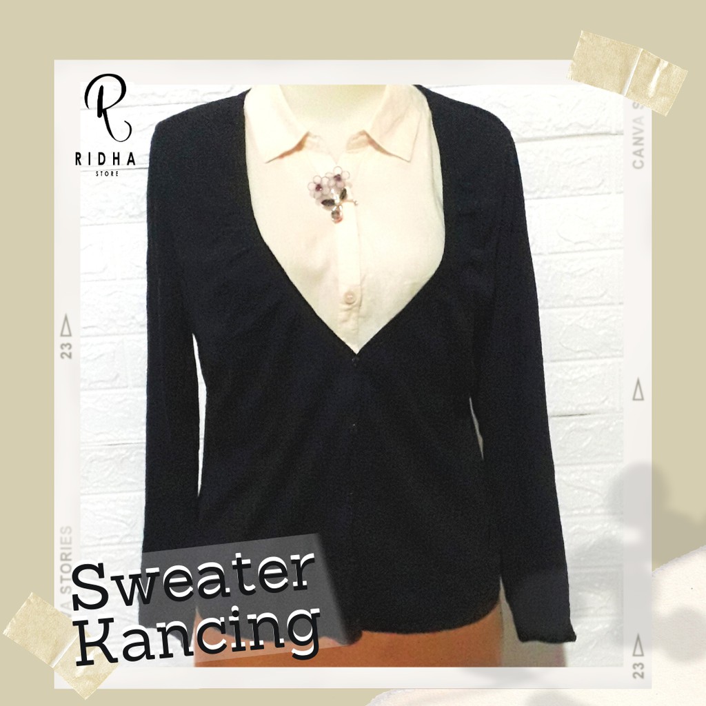 Korean Sweater Clef De Sol Lengan Panjang dengan Kancing untuk Wanita
