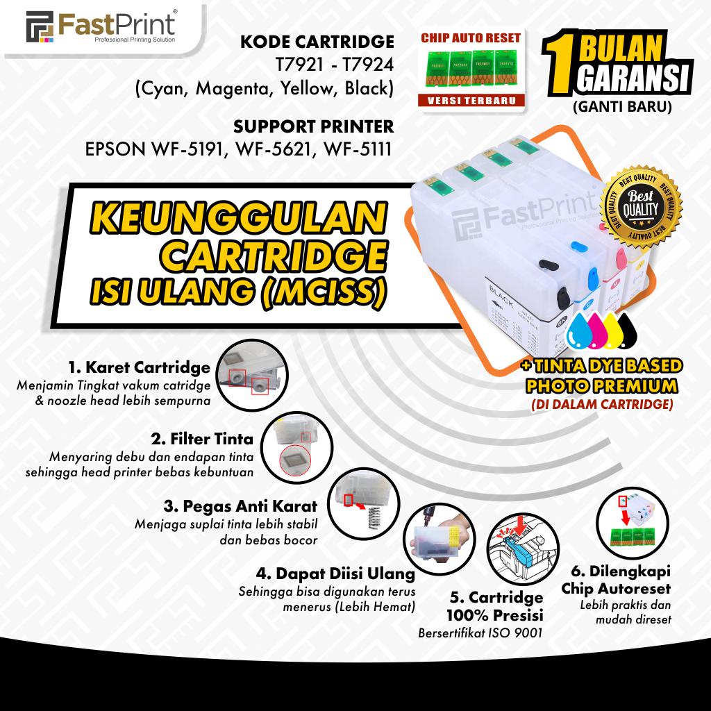 Fast Print Cartridge MCISS Refill Epson WF5191 WF5621 WF5111 Plus Tinta 1 Set