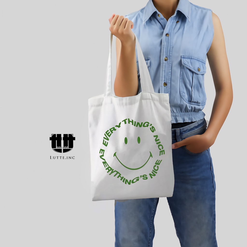 Tote bag Kanvas Totebag Original Lutte.Inc  Tas Tote Premium Smiley Series