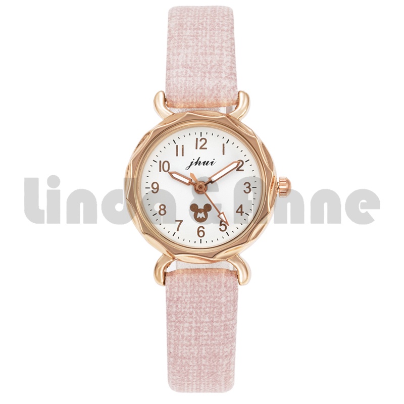 Jam Tangan Wanita Jhui Harajuku Motif Minnie Analog Quartz Strap Pu Import