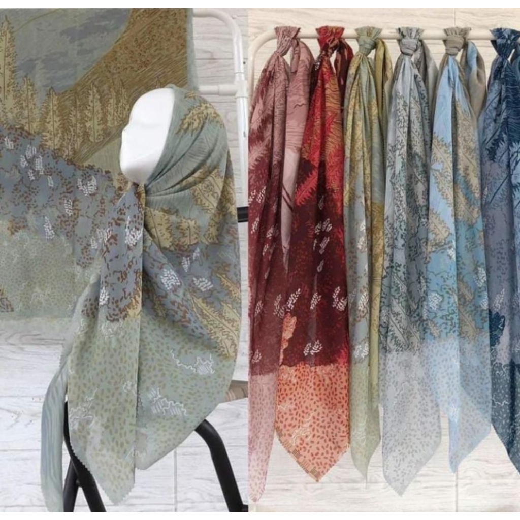 [ Promo COD ] Jilbab Motif, Kerudung Voal Motif Premium , Jilbab Segiempat Art , Hijab Square Diskon-3