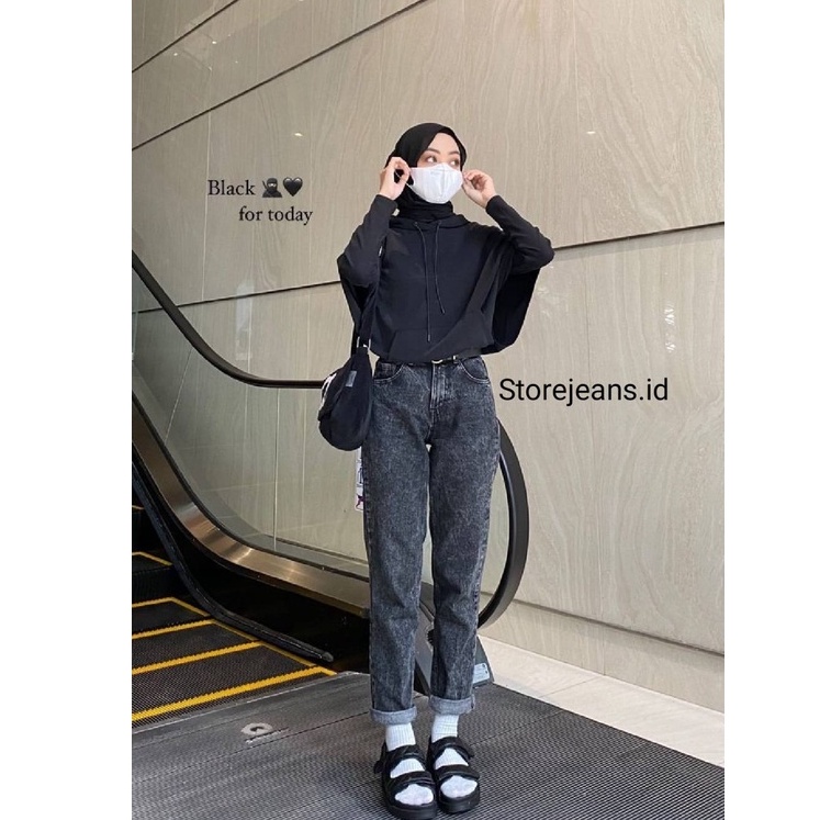 Boyfriend SNOWBLACK ACID POLOS KOREA celana boyfriend highwaist hw cute Celana Jeans Wanita Murah