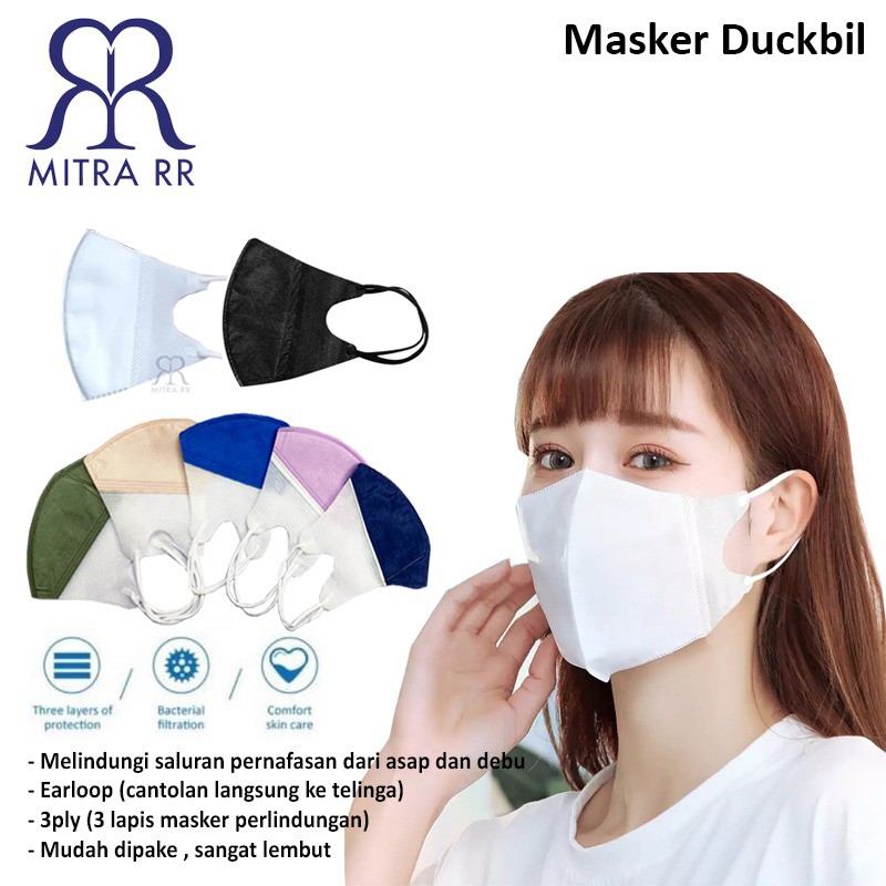 Masker Dukbil Dewasa / Masker Duckbil Putih Hitam 3 Layer