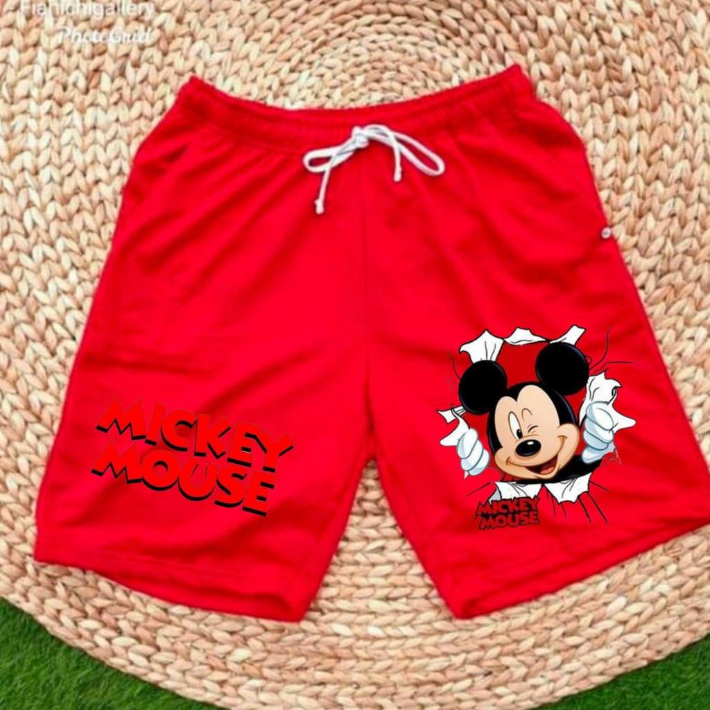 Clothing May - Celana Pendek Mickey Mouse Kanan Kiri Merah Boxer Pria Pendek Celana Tali Kolor Bokser Kekinian Cowok Laki-Laki Bahan Babyterry Baby Terry Premium Original Murah