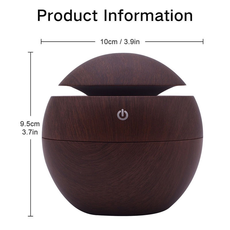 [READY STOK] Humidifier Air Aromaterapi Diffuser Model Bulat Kecil Tekstur Kayu Ultrasonic Aroma Humidifier