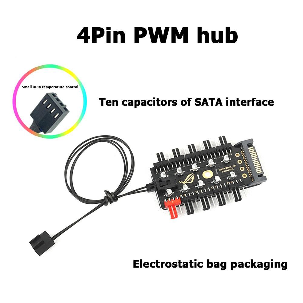 MOJITO 1 to 10 4 Pin PWM Cooler Fan HUB Splitter Extension PC Speed Control Board L&amp;6