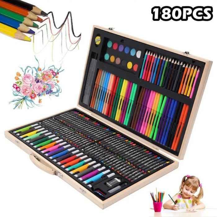 

Art / Crayon Set 180 Pcs Alat Gambar Box Kayu Alat Tulis & Lukis Menggambar